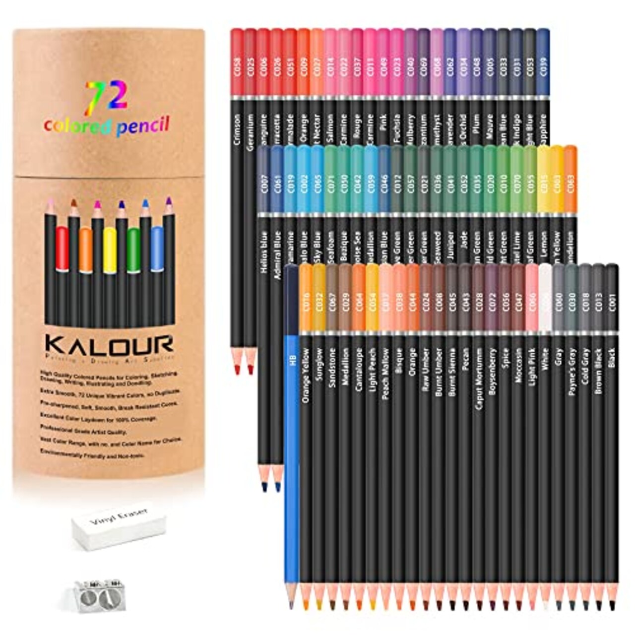 KALOUR Colored Pencils for Adult Coloring Book,Set of 72 Colors